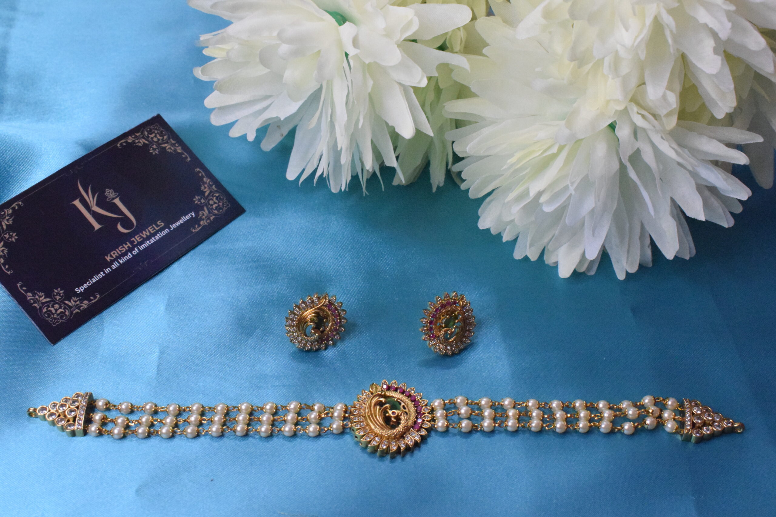 AD stone layer pearl high neck choker set KJ115