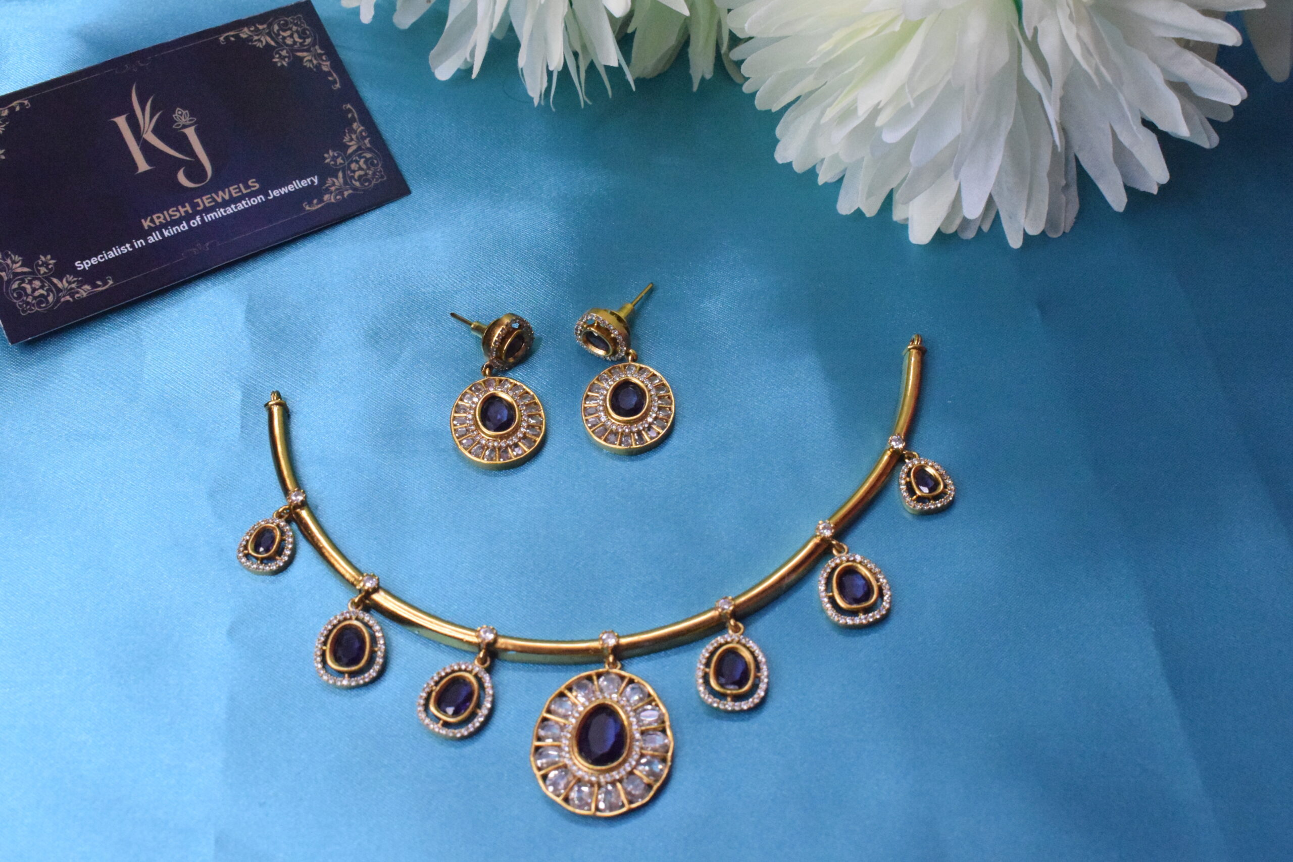 Elegant emerald Kundan purple neckset KJ125