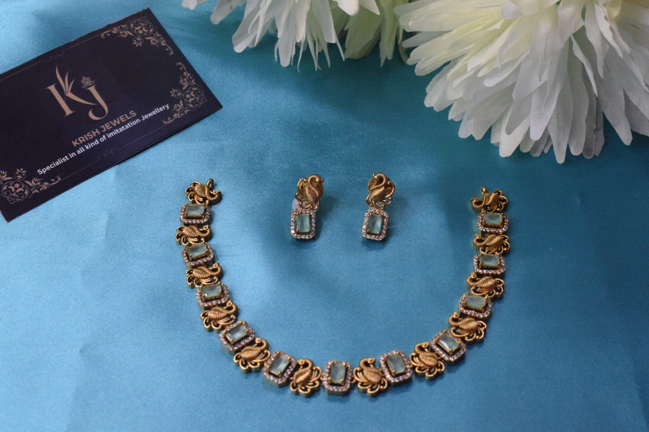 AD stone blue necklace set KJ116