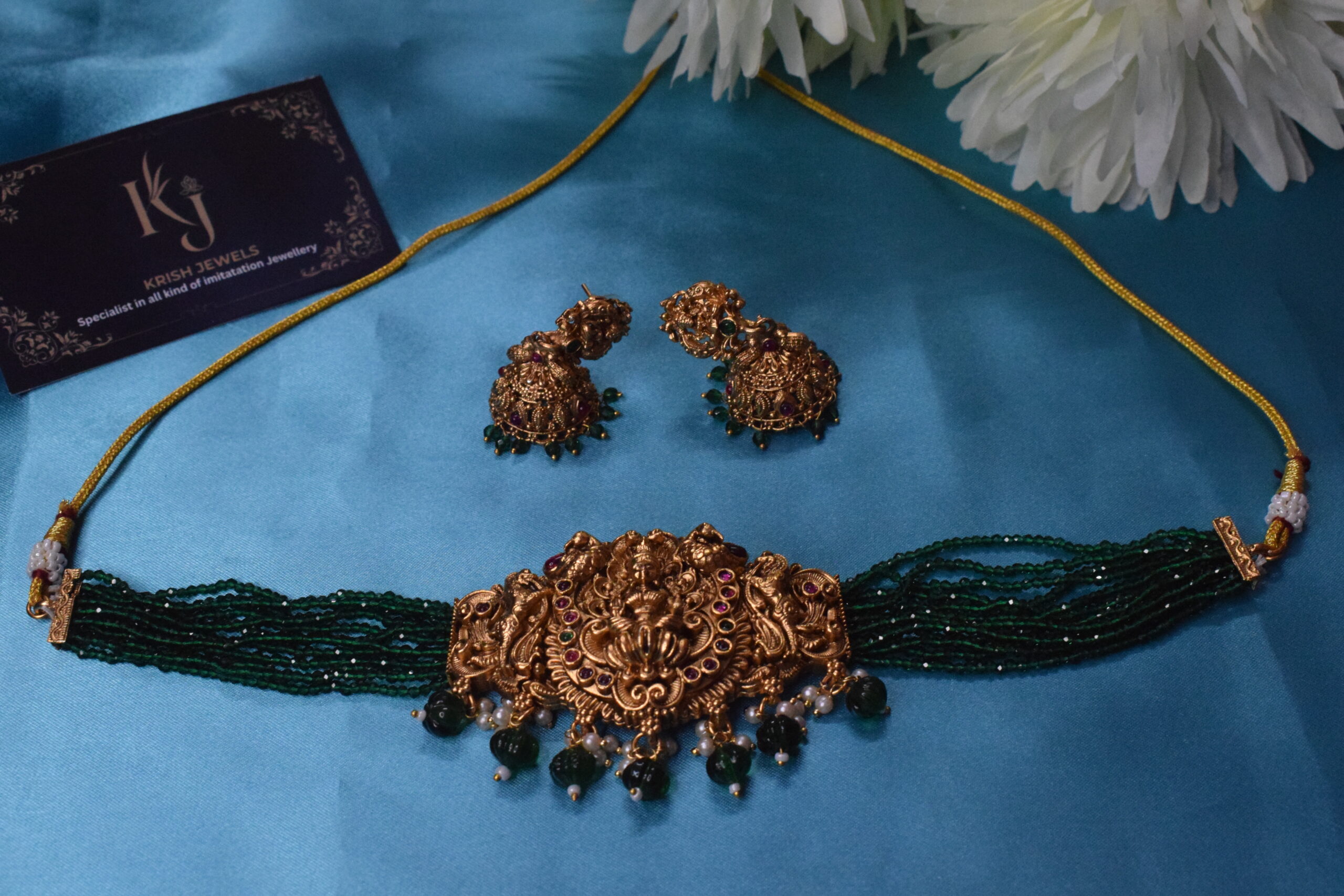 Green crystal Lakshmi choker set KJ129