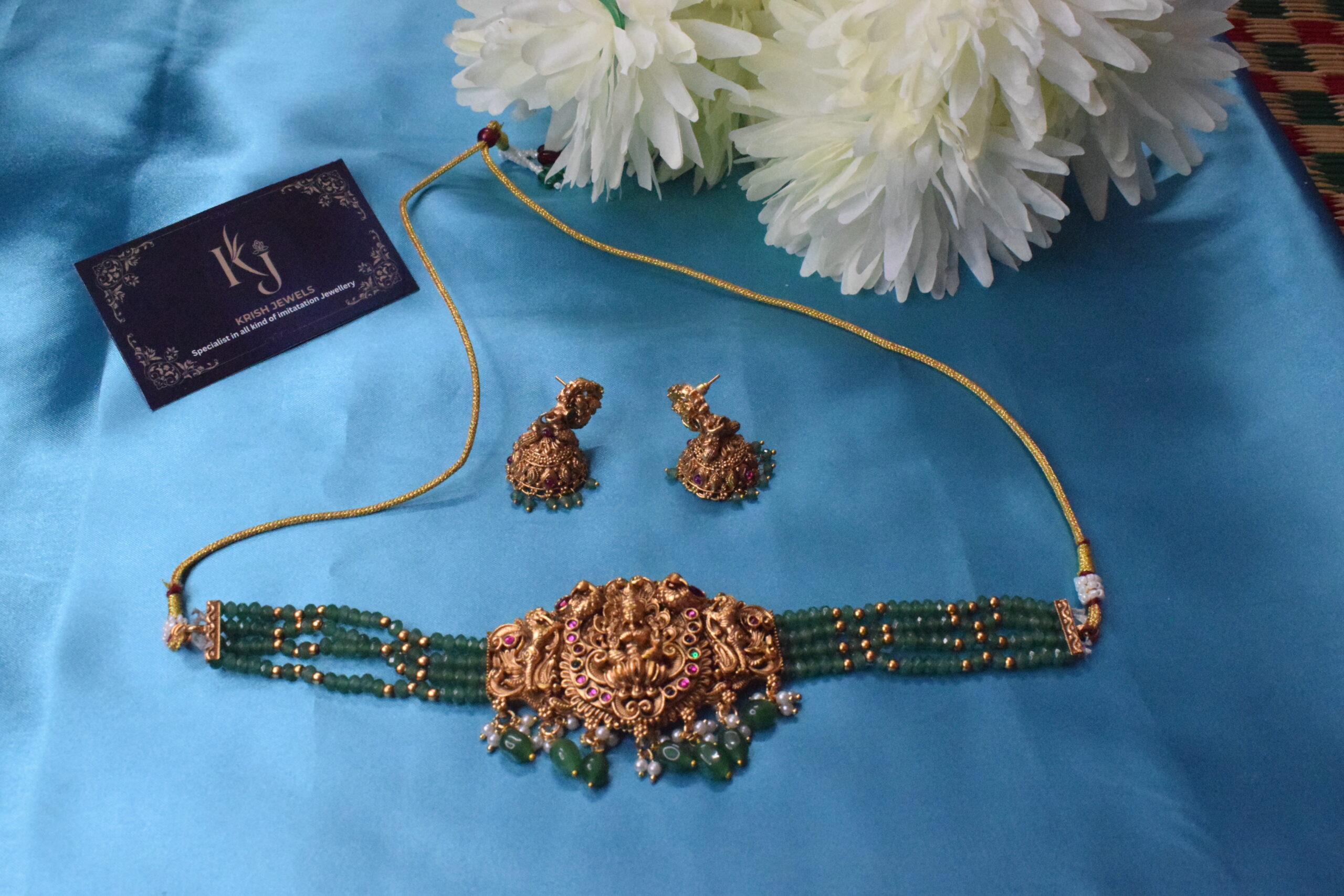Green beads Lakshmi choker set KJ128